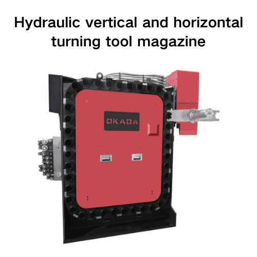 Hydraulic vertical and horizontal turning tool magazine